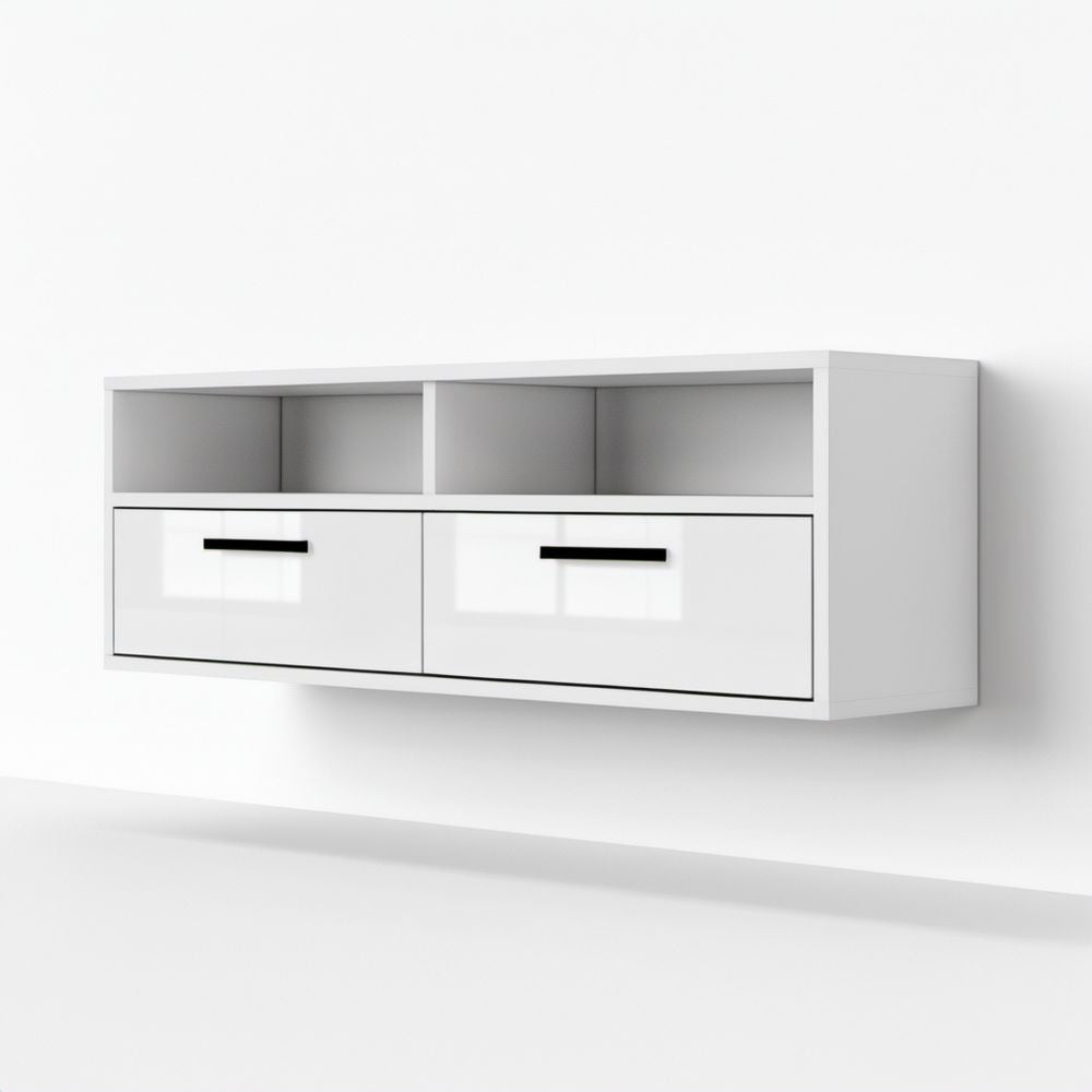 Wisząca szafka RTV z płyty MDF, biało-czarna, 140 x 40 x 50 cm