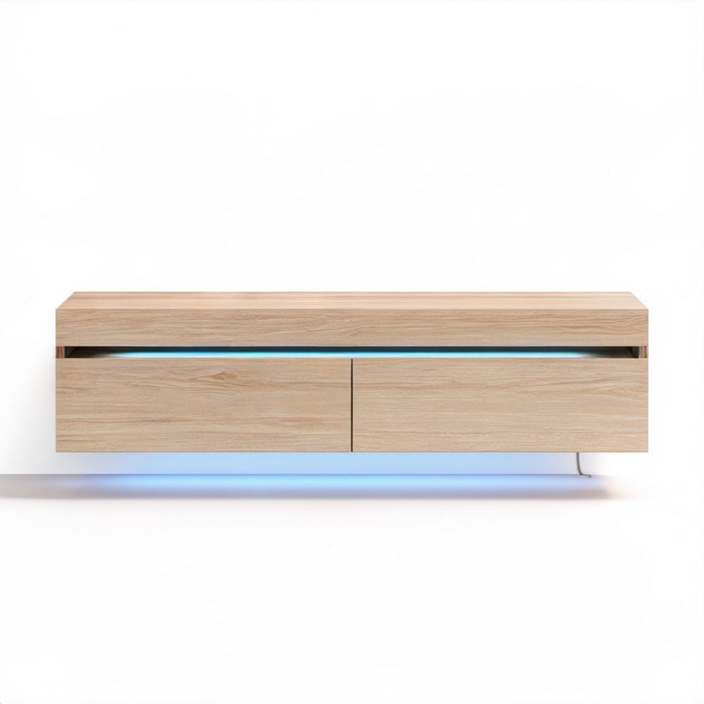 Wisząca szafka RTV drewniana z oświetleniem LED, 180 × 40 × 40 cm, jasny dąb