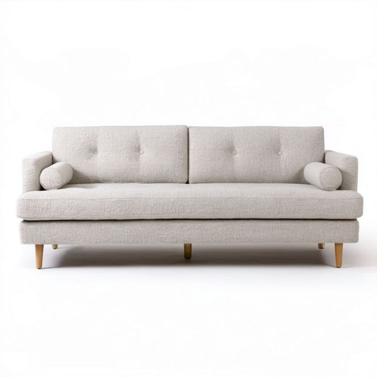 Sofa 3-osobowa beżowa z tkaniny z 2 wałkami, 220 × 90 × 85 cm