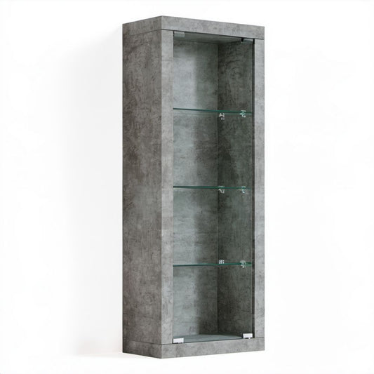 Witryna szara z płyty laminowanej i szkła hartowanego 60 x 35 x 190 cm