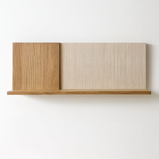 Ścienna półka MDF z panelami dekoracyjnymi, naturalny dąb/kremowy, 100 × 15 × 50 cm