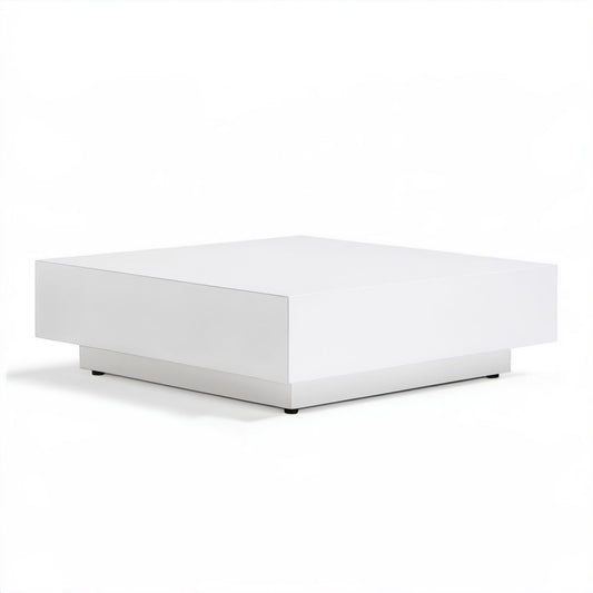 Biały kwadratowy stolik kawowy z lakierowanej płyty MDF 100 x 100 x 35 cm