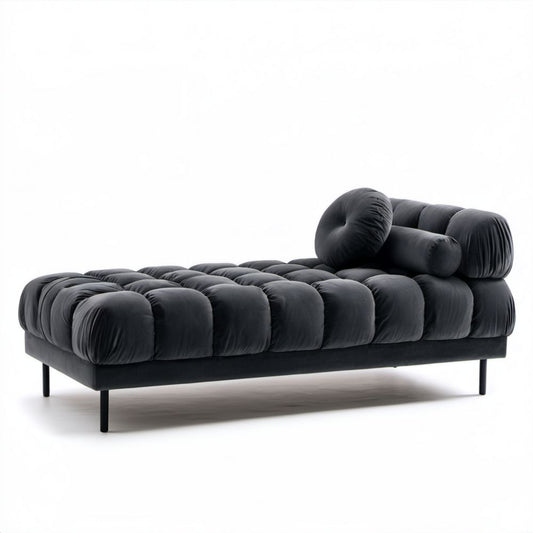 Pikowany szezlong tapicerowany aksamitem czarny 180 x 85 x 75 cm