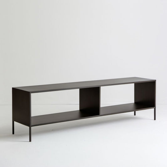 Szafka RTV ciemnobrązowa/czarna z płyty MDF i stali, 160 x 40 x 50 cm