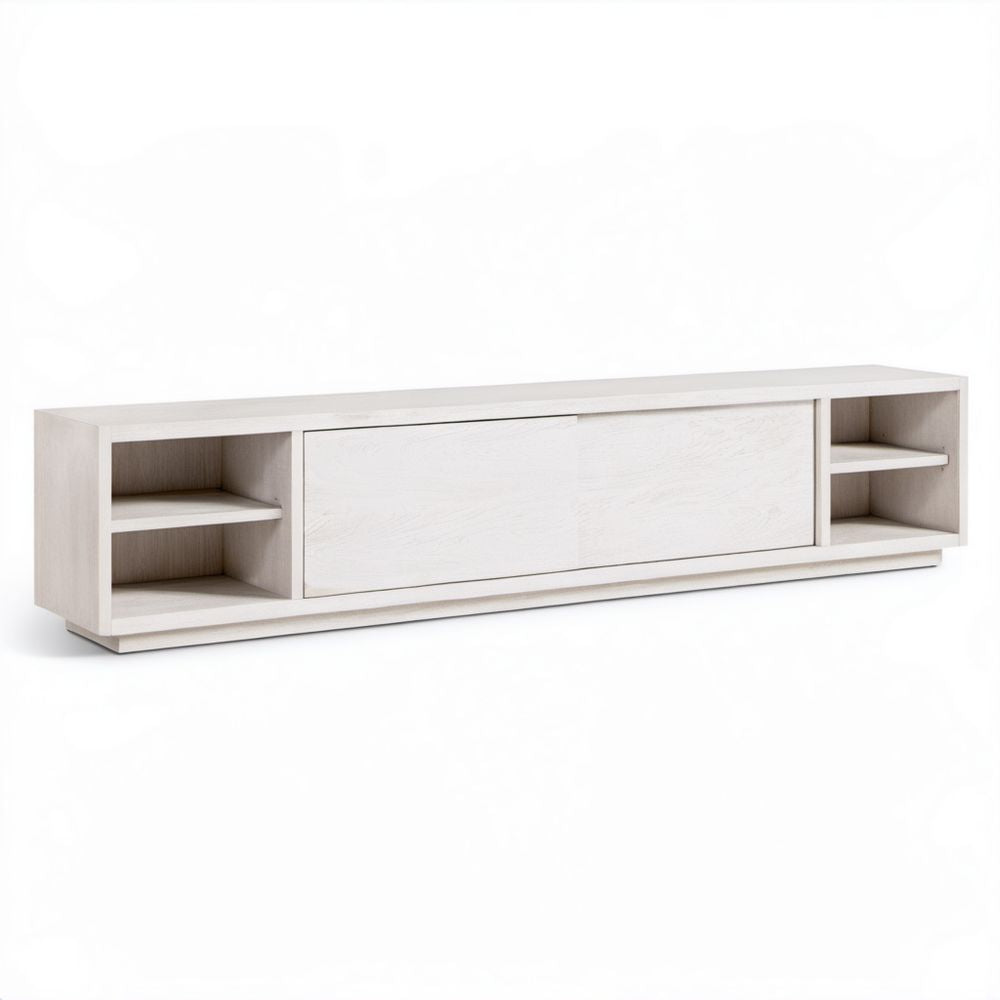Prostokątna biała szafka RTV z płyty wiórowej laminowanej 180 × 40 × 45 cm