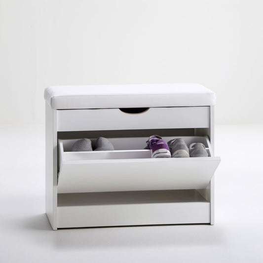 Biała szafka na buty MDF z tapicerowanym siedziskiem 80 x 30 x 50 cm