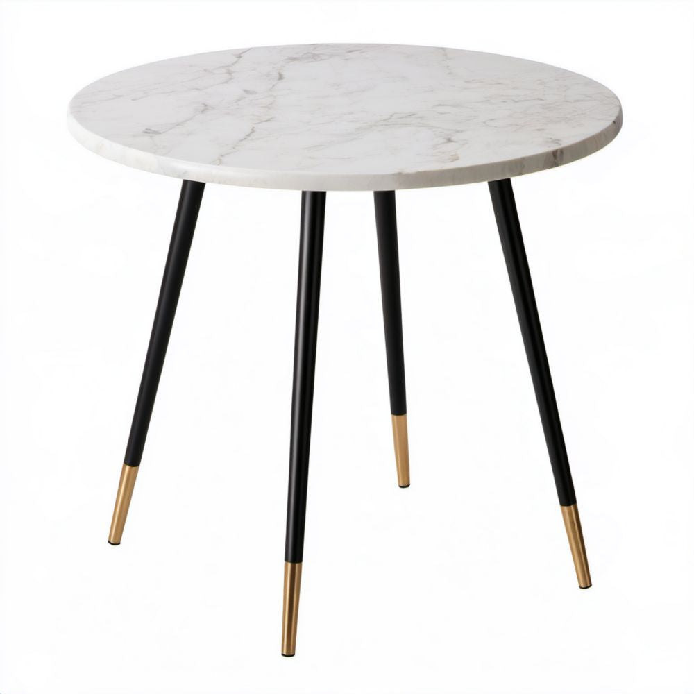 Okrągły stół do jadalni biały marmur MDF Ø80 cm z czarnymi stalowymi nogami, wys. 75 cm