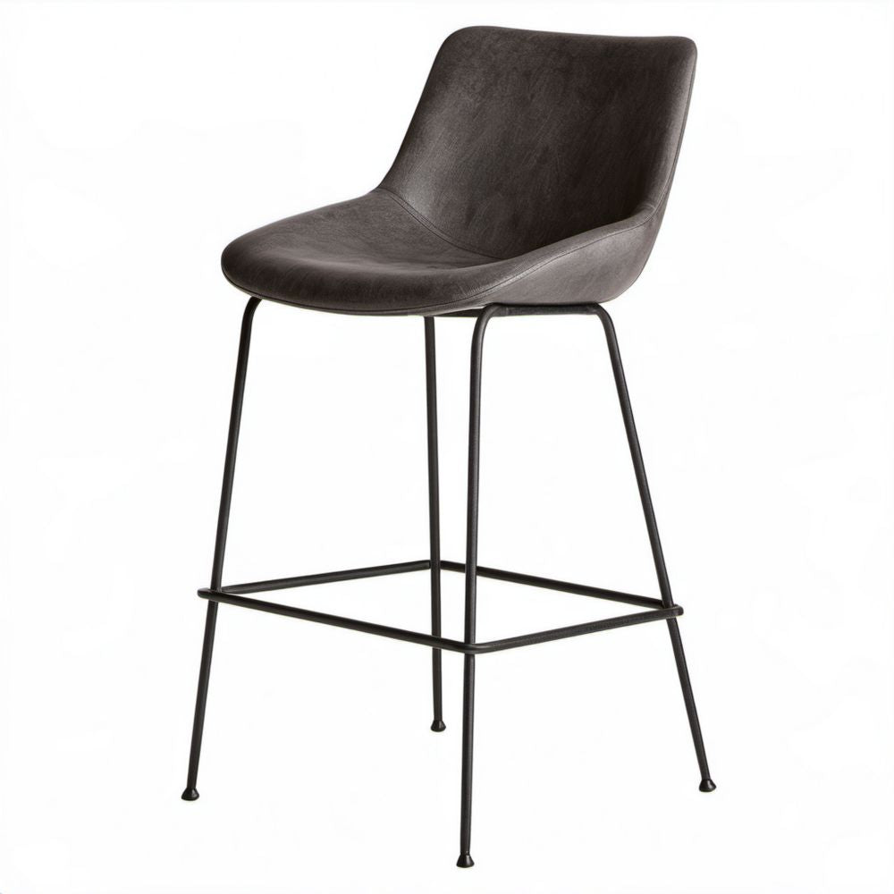Hoker barowy ciemnobrązowy z tapicerką z PU na stalowych nogach, 47 x 54 x 96 cm