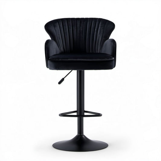 Czarny hoker barowy z aksamitu, regulowany, 55 x 54 x 96–116 cm