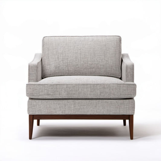 Fotel wypoczynkowy jasnoszary z tapicerką poliestrową i drewnianymi nogami, 82 × 86 × 88 cm